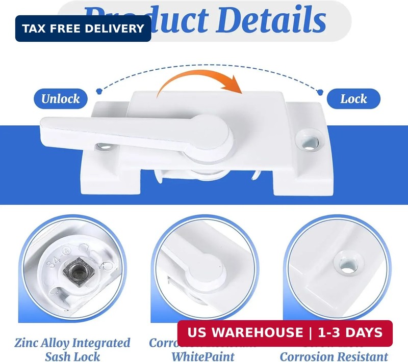2 Pack Window Sash Locks Window Latches Replacement Cam Action White Window-Lock gallery