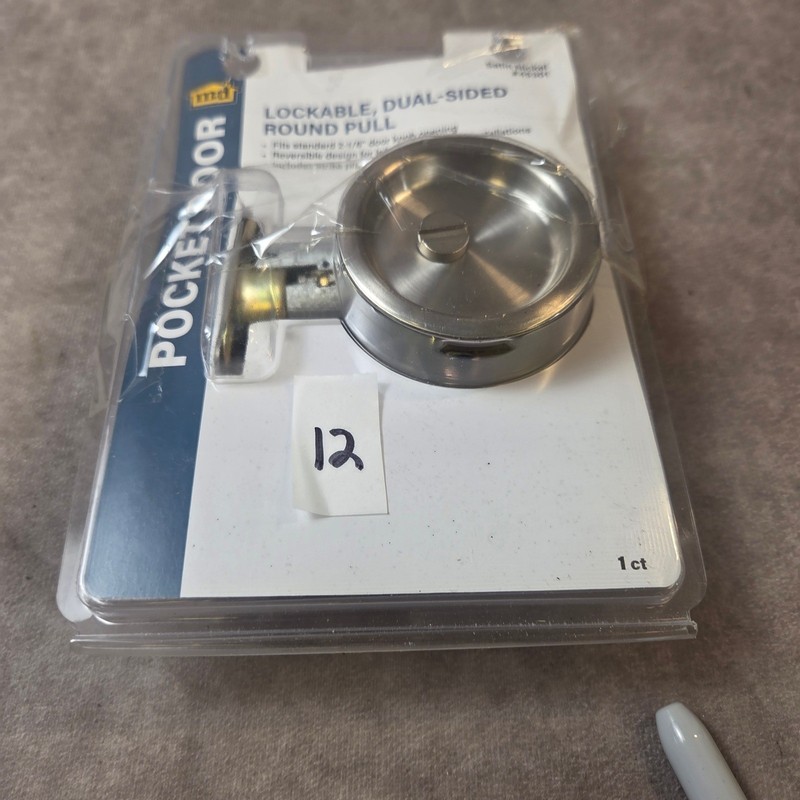 MD Building Products Lockable Dual-Sided Rnd Pocket Door Pull Satin Nickel 45301 gallery